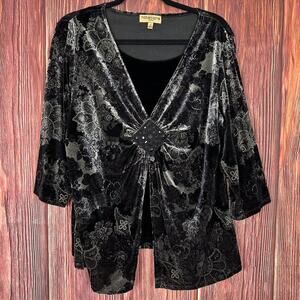 VTG Notations Womens Size 1X Velvet Y2K Whimsigoth Witchy Fairy Black Floral